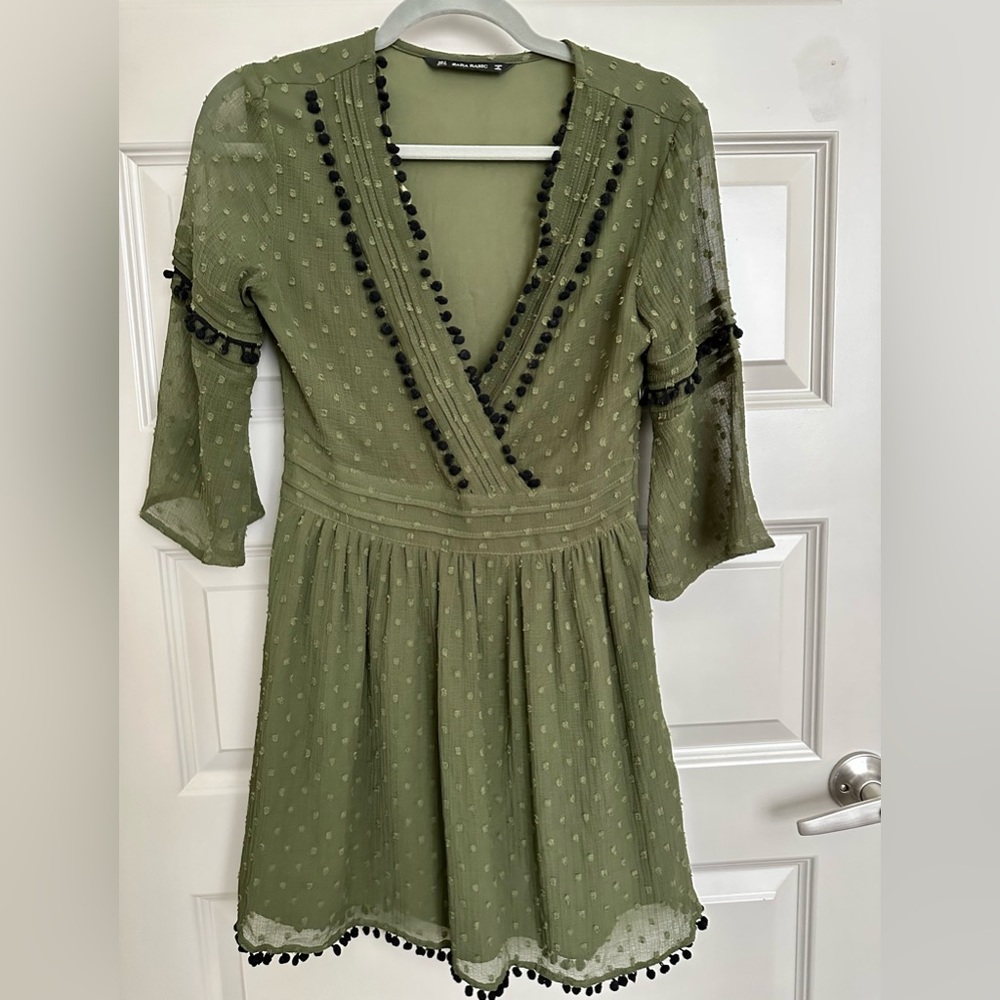 ZARA; green polka for detailed dress